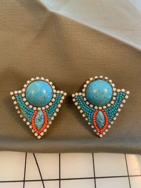 Turquoise and Coral Beaded Statement Earrings - Women's Jewelry